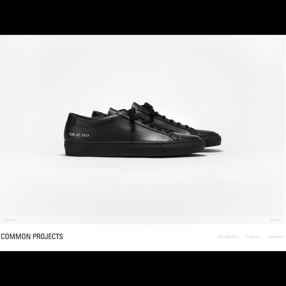 Common Projects Black Leather Low-Top Sneakers with Gold Serial Detail